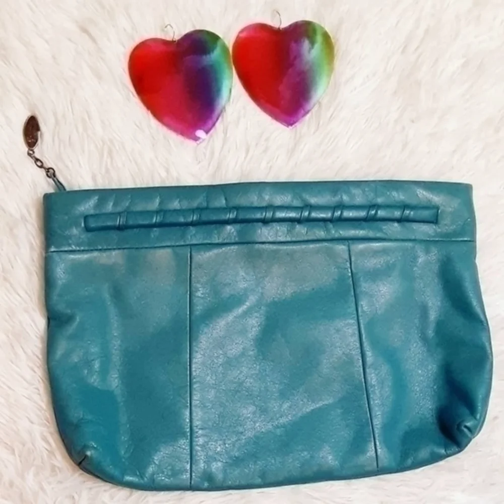 Vintage Leather Clutch & Rainbow Heart Earrings